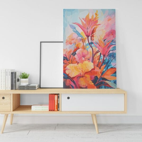 Watercolor canvas jungle flowers painting colorful floral abstract background