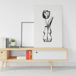 Flower with vase in white and black canvas printed  wall art