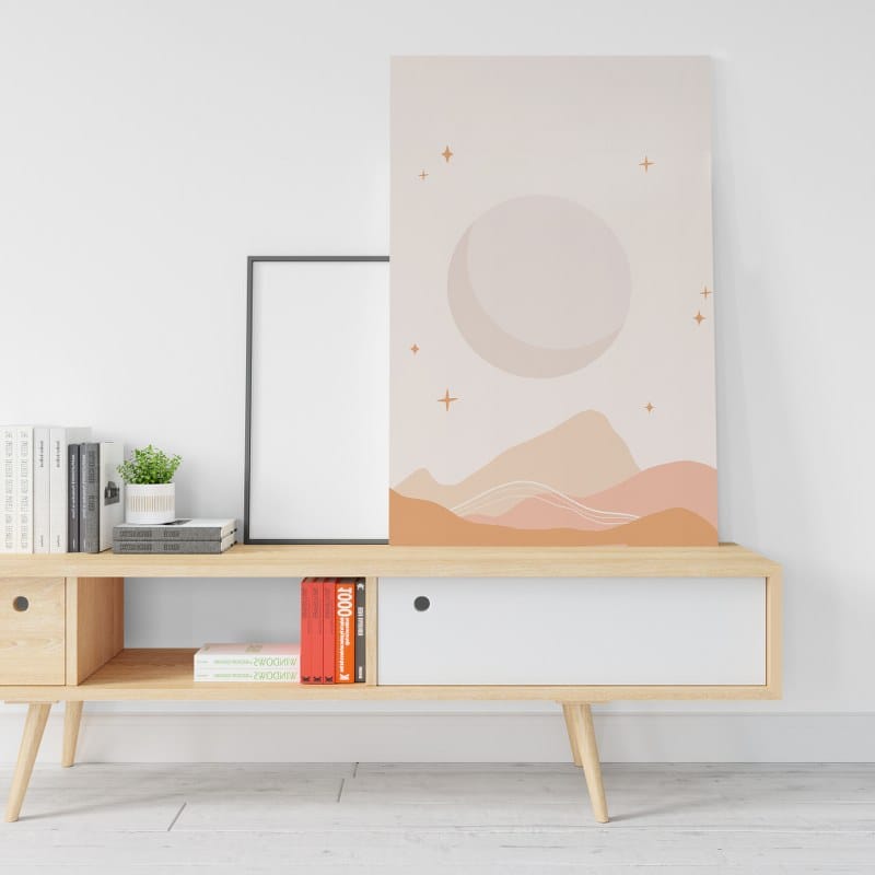 لوحة فنية جدارية مطبوعة على قماش بشكل هندسي دائري للقمر