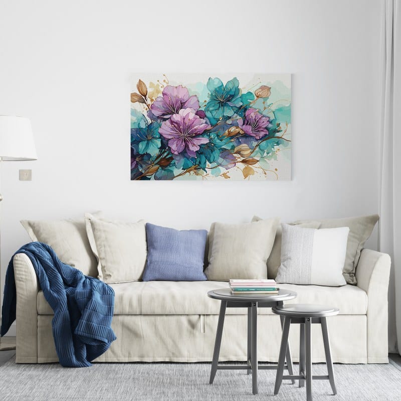 Teal Harmony Flower Stretched canvas Printed wall art