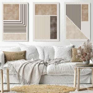 Beautiful Set of 3  Geometric canvas scandinavian Minimalist Beige & Brown