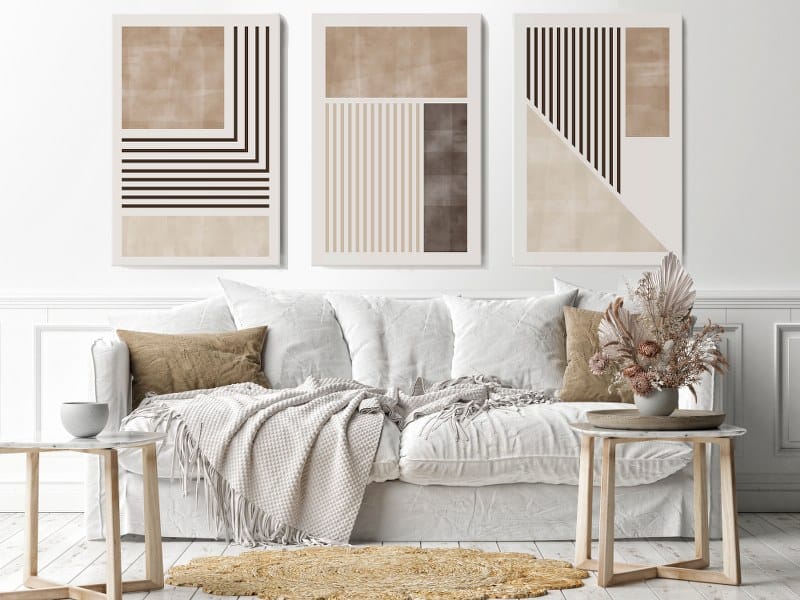 Beautiful Set of 3 Geometric canvas scandinavian Minimalist Beige & Brown