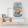 لوحة فنية جدارية مطبوعة بالألوان المائية لسفينة القراصنة على قماش رقمي