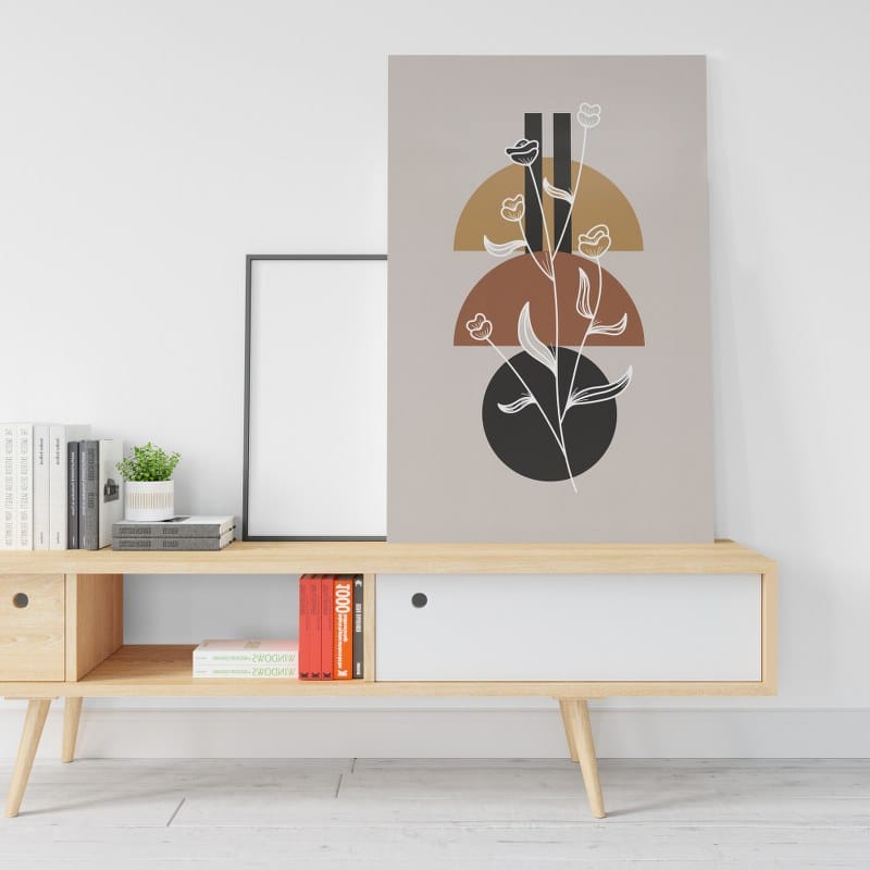 ملصق فني مطبوع عليه رسم نباتي بسيط بخط واحد