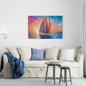 Amazing canvas Sunset Sea Sailing Printed  wall art