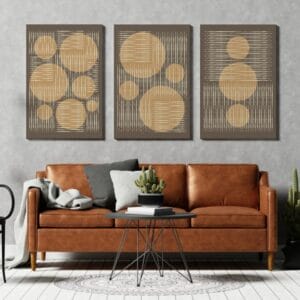 Great Mid Century Modern canvas Geometric set of 3 Printed wall art