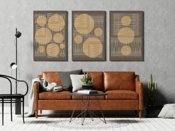Great Mid Century Modern canvas Geometric set of 3 Printed  wall art