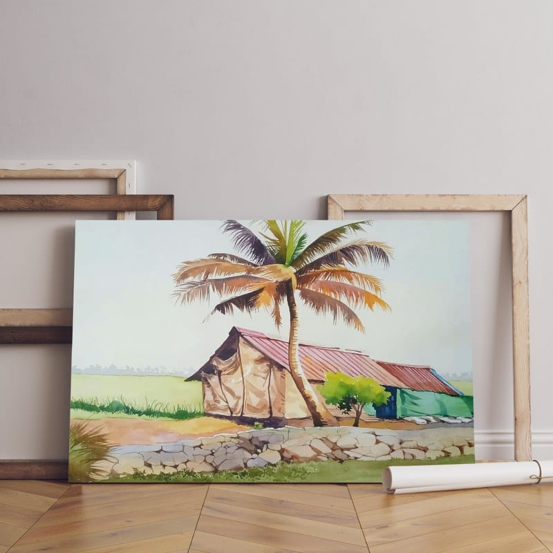 Amazing Watercolor canvas Painting for Beginners Coconut Trees