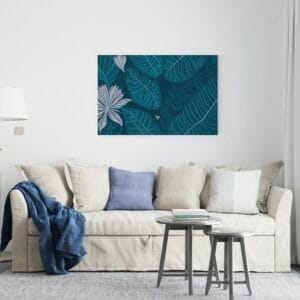 Beautiful Teal Blue Green canvas Tropical Exotic Leaves Printed wall art