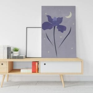 Boho poster wall tableau with flowera simple minimalist iris print flowers moon and stars art