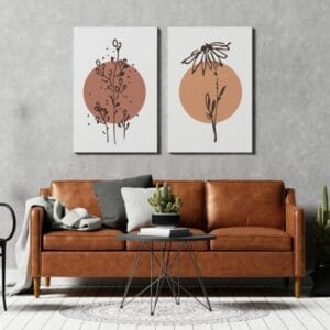 Beautiful Set of 2 canvas wall  tableau art vector pattern of flowers and branches