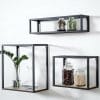 Set of 3 Industrial black Metal Box Shelves