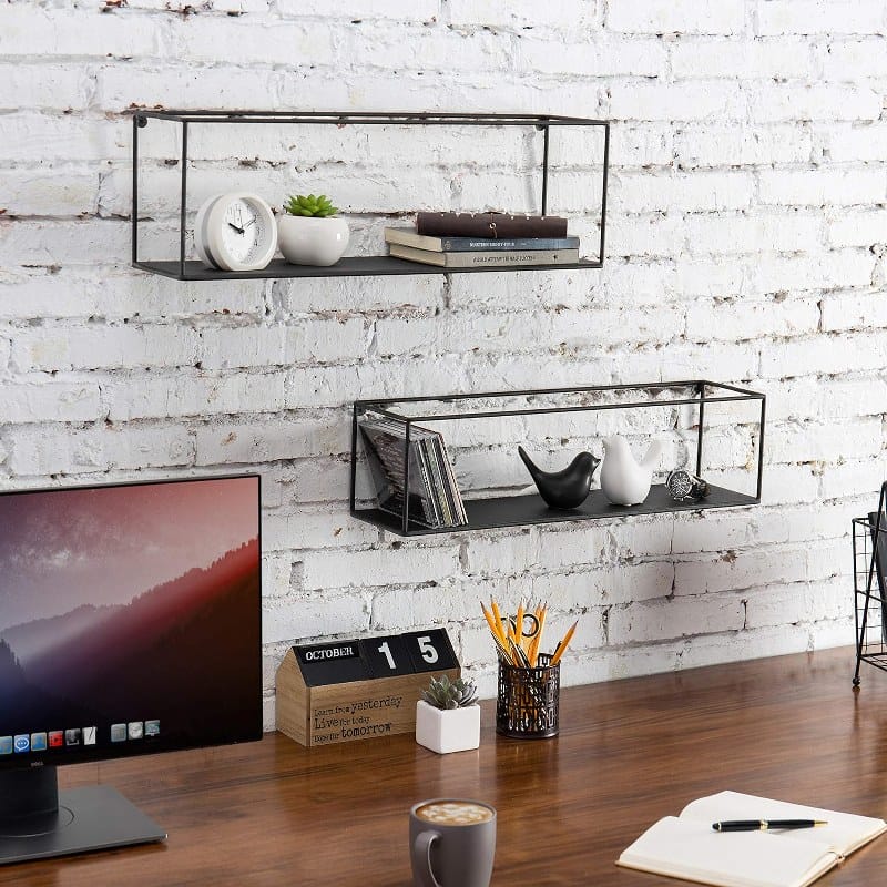 Black Metal Wall-Mounted Rectangular Display Shelf