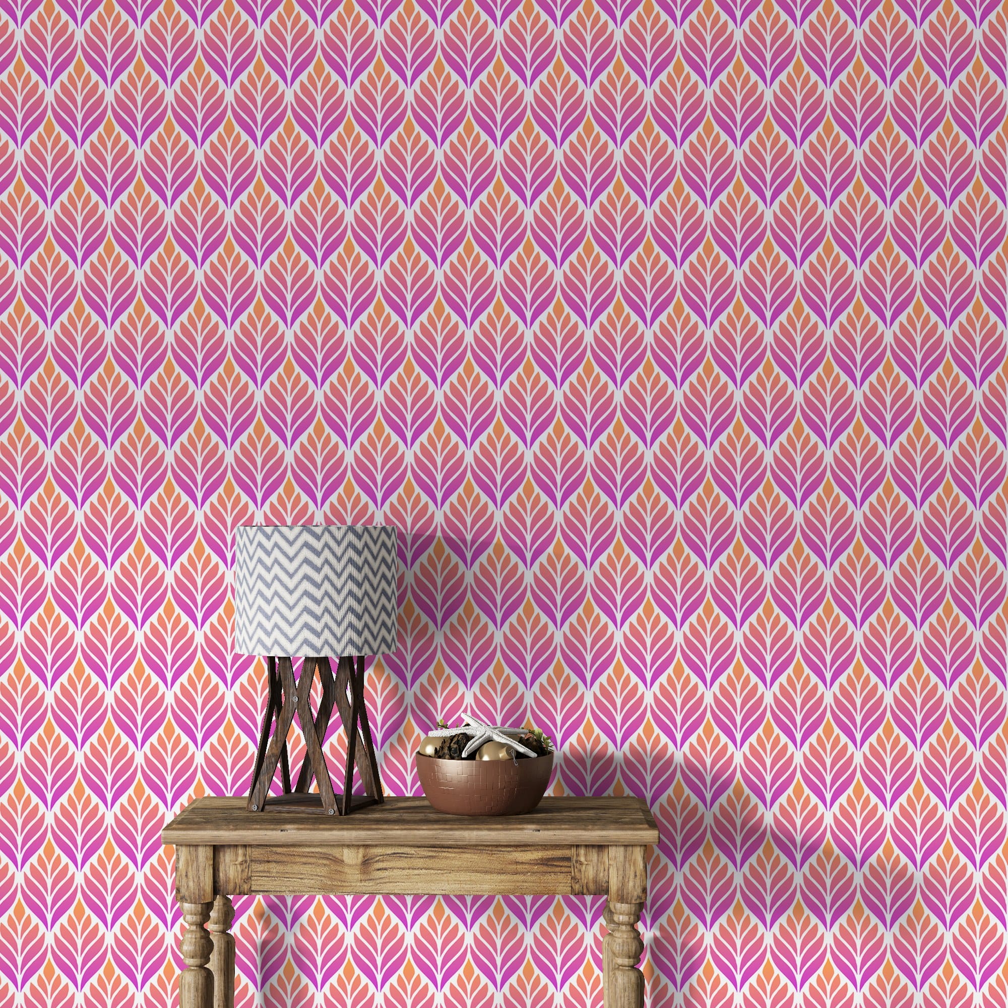 Decor of Thai Style Pink pattern Fabric Wallpaper Covers an area up to 4.2mX3m with adhesive and smoothing tool