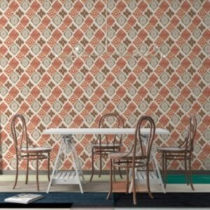 Gold and Red Trellis Fabric Wallpaper Covers an area up to 4.2mX3m with adhesive and smoothing tool