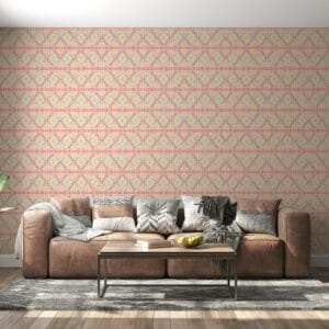 Geometric Pink Blue Art Deco Fabric Wallpaper Covers an area ​​up to 4.2mX3m with adhesive  and smoothing tool
