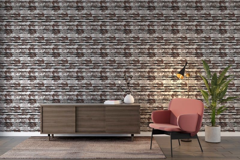Grey and Brown Leaves Abstract Fabric Wallpaper Covers an area up to 4.2mX3m with adhesive and smoothing tool
