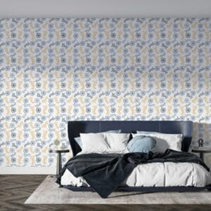 Beautiful Floral Navy White and blue Fabric Wallpaper Covers an area up to 4.2mX3m with adhesive and smoothing tool