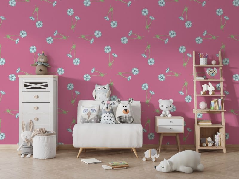 Cute leaves with delicate flowers pattern Fabric Wallpaper Covers an area up to 4.2mX3m with adhesive and smoothing tool