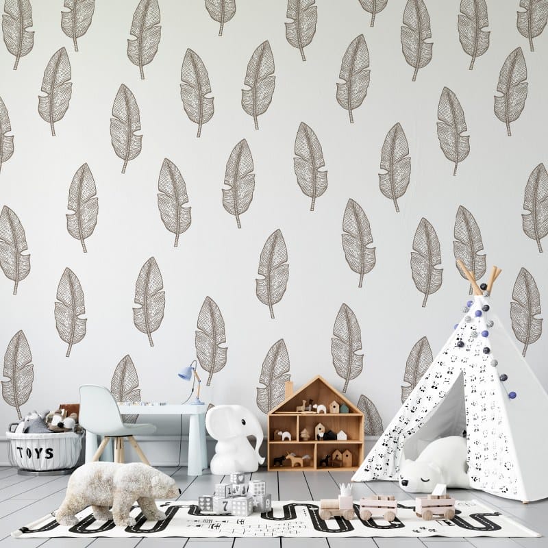Amazing Brown and White Feather Fabric Wallpaper Covers an area up to 4.2mX3m with adhesive and smoothing tool