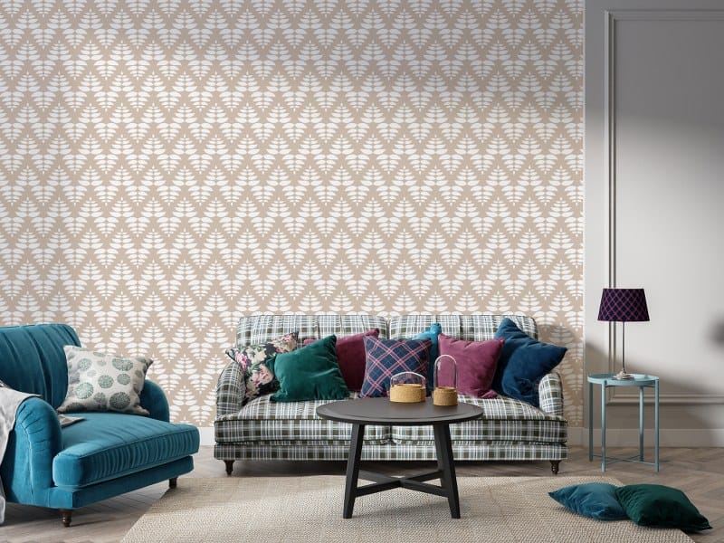 Geometric Sahara Geo Gold Fabric Wallpaper Covers an area up to 4.2mX3m with adhesive and smoothing tool