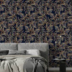 Floral seamless pattern branch with leaves Fabric Wallpaper Covers an area up to 4.2mX3m with adhesive and smoothing tool