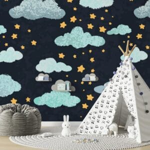 Abstract textured seamless background with night sky Fabric Wallpaper Covers an area ​​up to 4.2mX3m with adhesive  and smoothing tool