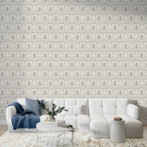 White Filigree Floral Botany Fabric Wallpaper Covers an area ​​up to 4.2mX3m with adhesive  and smoothing tool