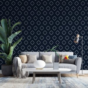 Abstract Geometric Pattern Blue Fabric Wallpaper Covers an area up to 4.2mX3m with adhesive and smoothing tool