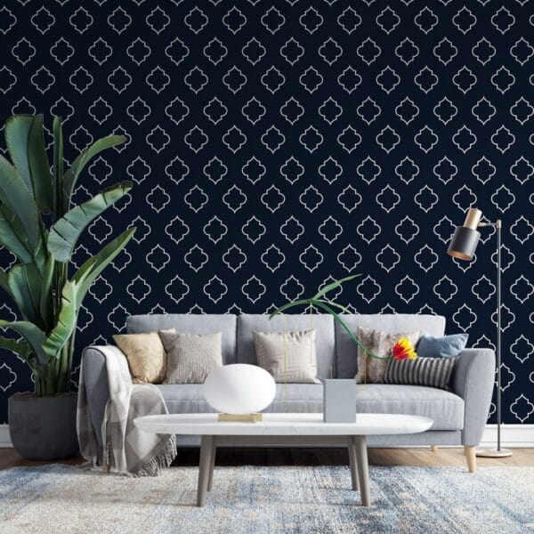 Abstract Geometric Pattern Blue Fabric Wallpaper Covers an area ​​up to 4.2mX3m with adhesive  and smoothing tool