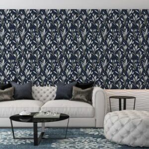 Parisian lilies pattern Fabric Wallpaper Covers an area ​​up to 4.2mX3m with adhesive  and smoothing tool