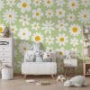 Groovy daisy flowers Vintage 70s style background Fabric Wallpaper Covers an area ​​up to 4.2mX3m with adhesive  and smoothing tool