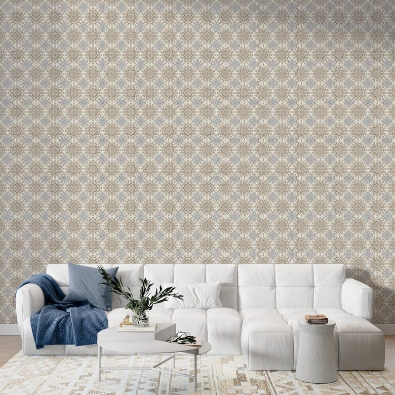 Textile geometric brown and gray with a beautiful pattern Fabric Wallpaper Covers an area up to 4.2mX3m with adhesive and smoothing tool