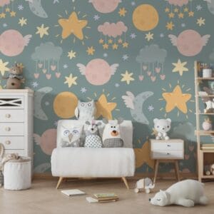 Celestial bodies seamless pattern Fabric Wallpaper Covers an area ​​up to 4.2mX3m with adhesive  and smoothing tool