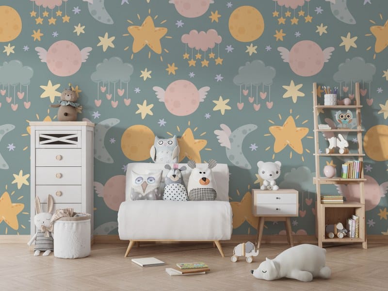 Celestial bodies seamless pattern Fabric Wallpaper Covers an area up to 4.2mX3m with adhesive and smoothing tool