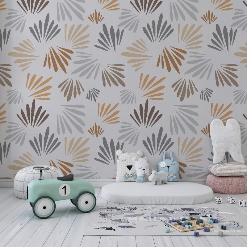 A seamless pattern with a hand drawn leaves. Fabric Wallpaper Covers an area up to 4.2mX3m with adhesive and smoothing tool
