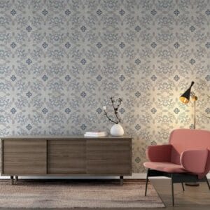 Botanical blue vintage style background Fabric Wallpaper Covers an area ​​up to 4.2mX3m with adhesive  and smoothing tool