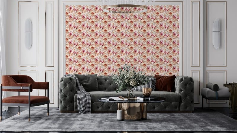 Amazing Watercolor seamless floral pattern delicate pink flowers Fabric Wallpaper Covers an area up to 4.2mX3m with adhesive and smoothing tool