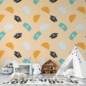 Beautiful Set of Hat Icons of Various Professions Careers Fabric Wallpaper Covers an area ​​up to 4.2mX3m with adhesive  and smoothing tool