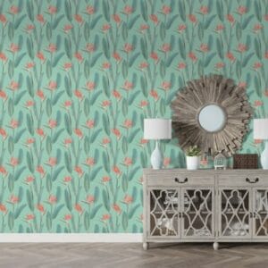 A seamless pattern with a bird of paradise flowers. Fabric Wallpaper Covers an area ​​up to 4.2mX3m with adhesive  and smoothing tool