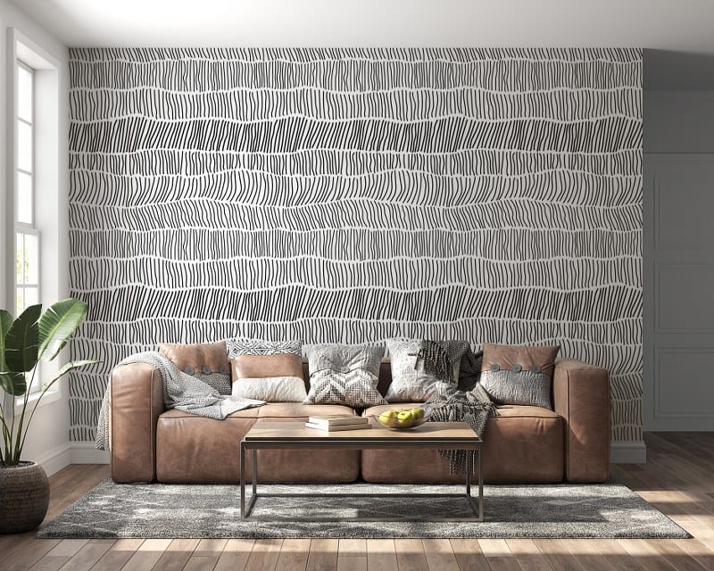 Endless pattern of black vertical stripe Fabric Wallpaper Covers an area up to 4.2mX3m with adhesive and smoothing tool