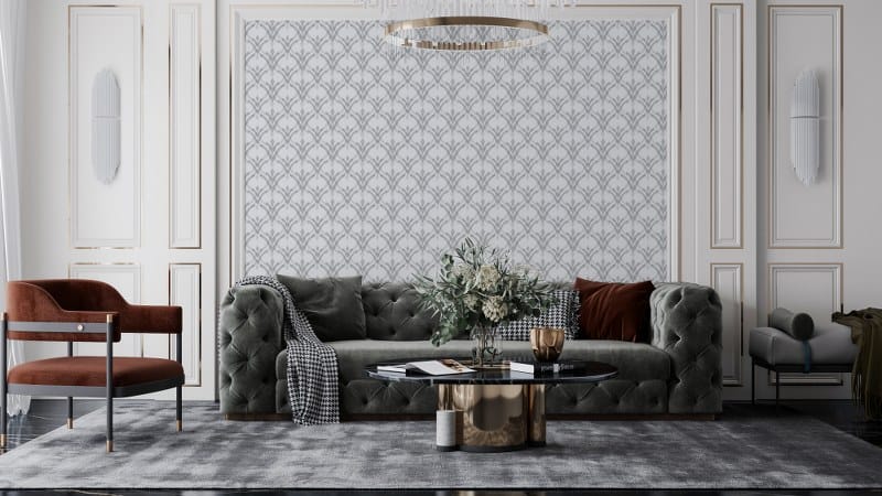 Luxury silver Vector Fabric Wallpaper Covers an area up to 4.2mX3m with adhesive and smoothing tool