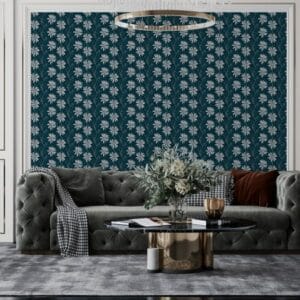 Beautiful Boho Flower Stem Blooms Fabric Wallpaper Covers an area ​​up to 4.2mX3m with adhesive  and smoothing tool