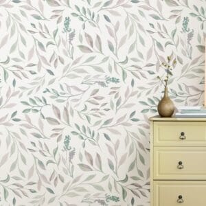 Seamless Pattern floral greenery leaves watercolor Fabric Wallpaper Covers an area ​​up to 4.2mX3m with adhesive  and smoothing tool