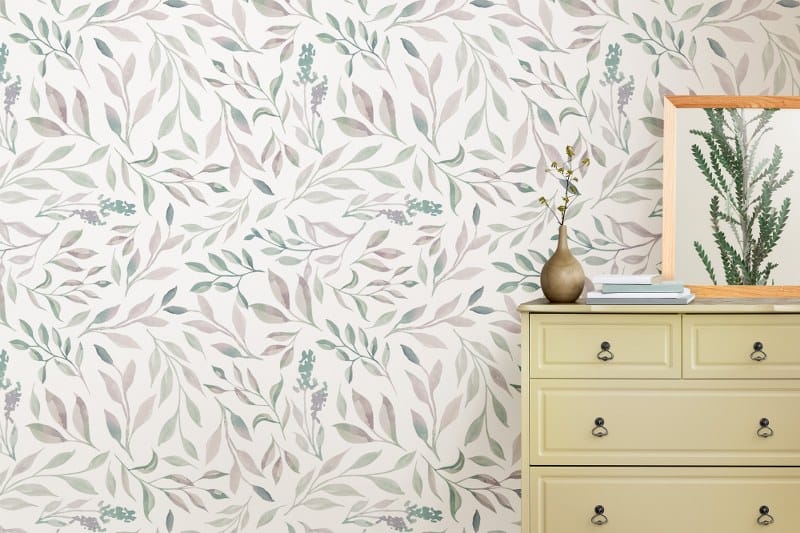 Seamless Pattern floral greenery leaves watercolor Fabric Wallpaper Covers an area up to 4.2mX3m with adhesive and smoothing tool