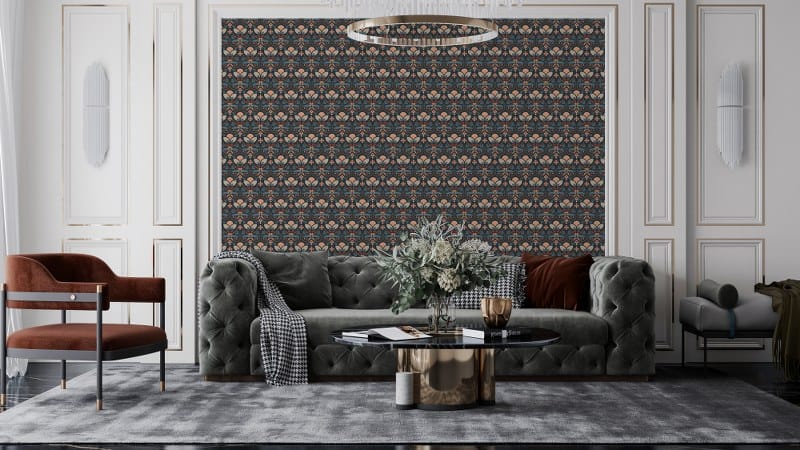 Ethnic Floral Seamless Pattern Fabric Wallpaper Covers an area up to 4.2mX3m with adhesive and smoothing tool