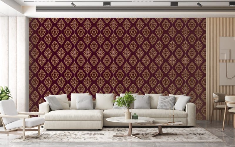 ورق حائطقماش جلوفيا الملكي الأحمر يغطي مساحة تصل إلى 4.2 متر × 3 متر باستخدام أداة لاصقة وأداة تنعيم