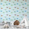 Airplanes on a blue background Cartoon kid seamless pattern  Fabric Wallpaper Covers an area ​​up to 4.2mX3m with adhesive  and smoothing tool