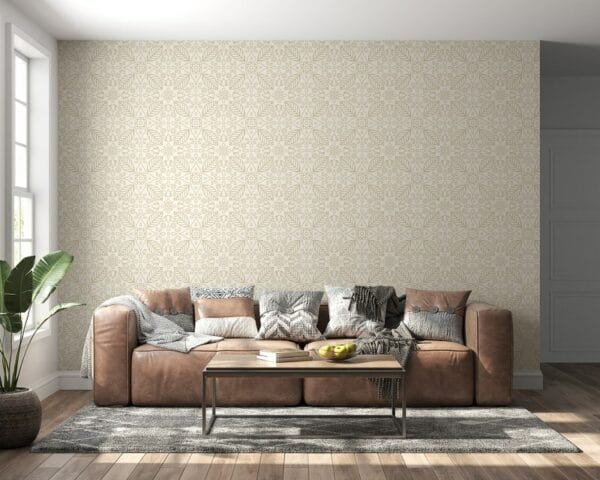 Elegant abstract mandala gold line pattern Fabric Wallpaper Covers an area ​​up to 4.2mX3m with adhesive  and smoothing tool