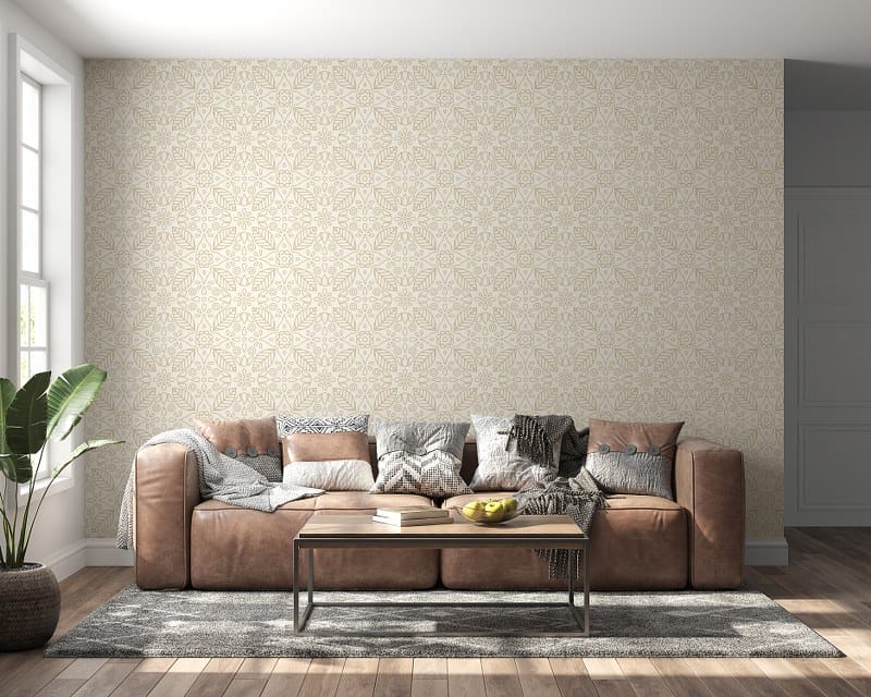 Elegant abstract mandala gold line pattern Fabric Wallpaper Covers an area up to 4.2mX3m with adhesive and smoothing tool